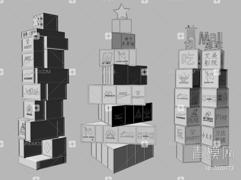 商场导视牌 精神堡垒 商场广告牌3D模型下载【ID:2020773】