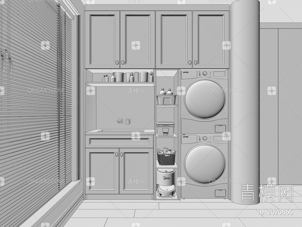 阳台洗衣机柜-一体化洗衣机烘干机3D模型下载【ID:2020865】