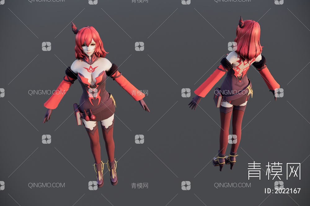 红衣女游戏人物SU模型下载【ID:2022167】