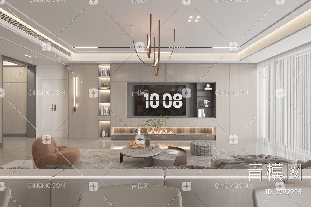 沙发电视墙客餐厅3D模型下载【ID:2022903】