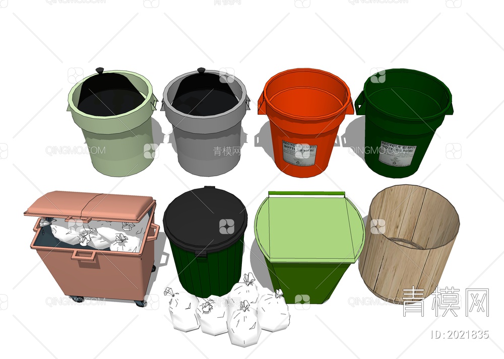 户外垃圾桶 塑料回收桶SU模型下载【ID:2021835】