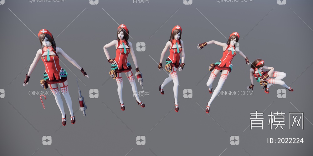 红制服女护士游戏人物SU模型下载【ID:2022224】