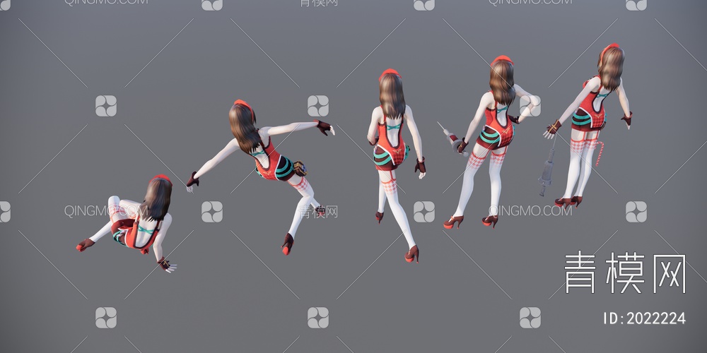 红制服女护士游戏人物SU模型下载【ID:2022224】