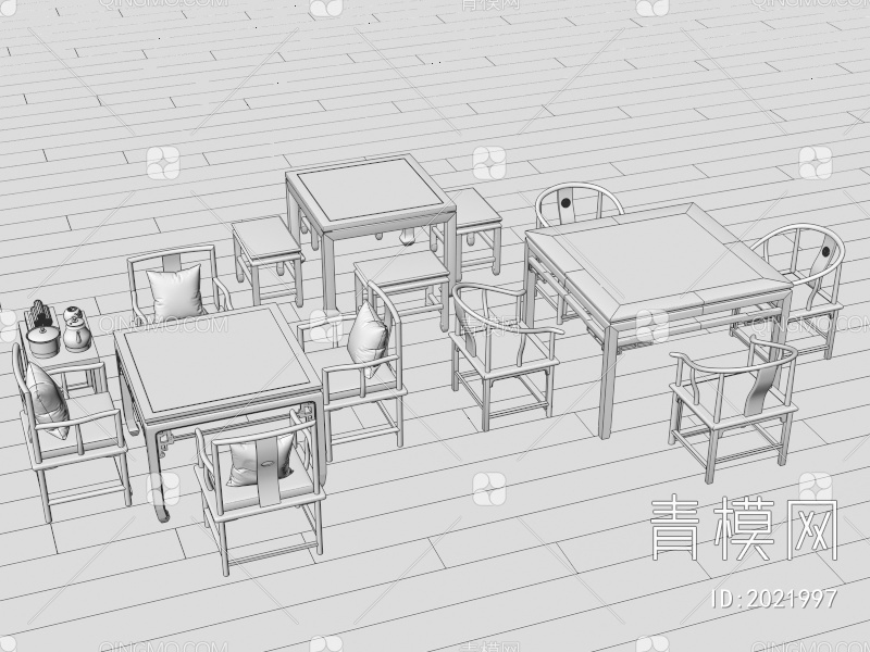 八仙桌餐桌椅茶桌椅3D模型下载【ID:2021997】