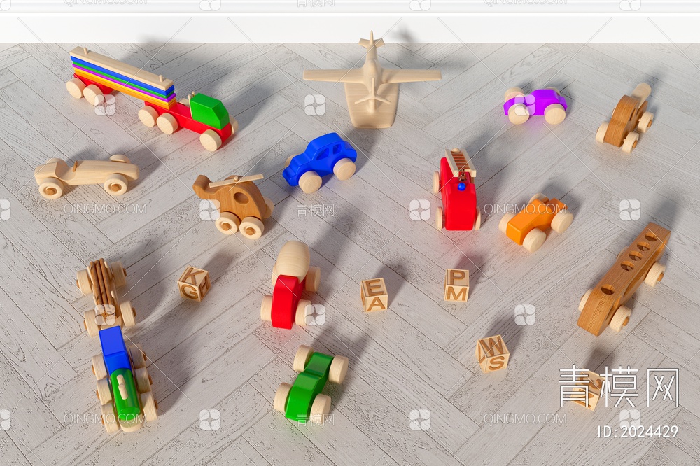 木质儿童玩具汽车3D模型下载【ID:2024429】