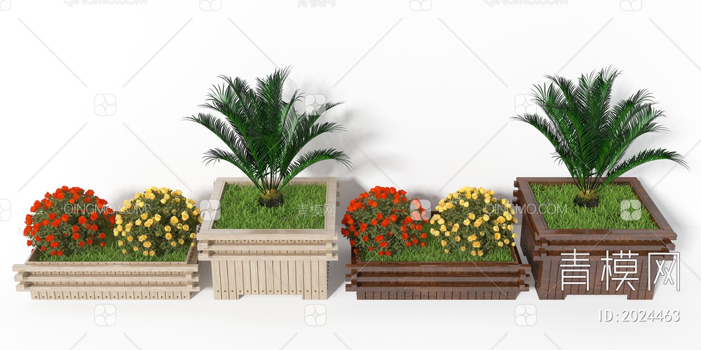 户外方形花盆 盆栽植物3D模型下载【ID:2024463】
