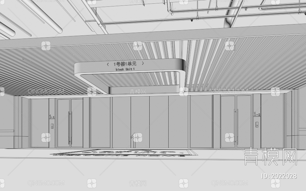 室内地下停车场3D模型下载【ID:2022028】
