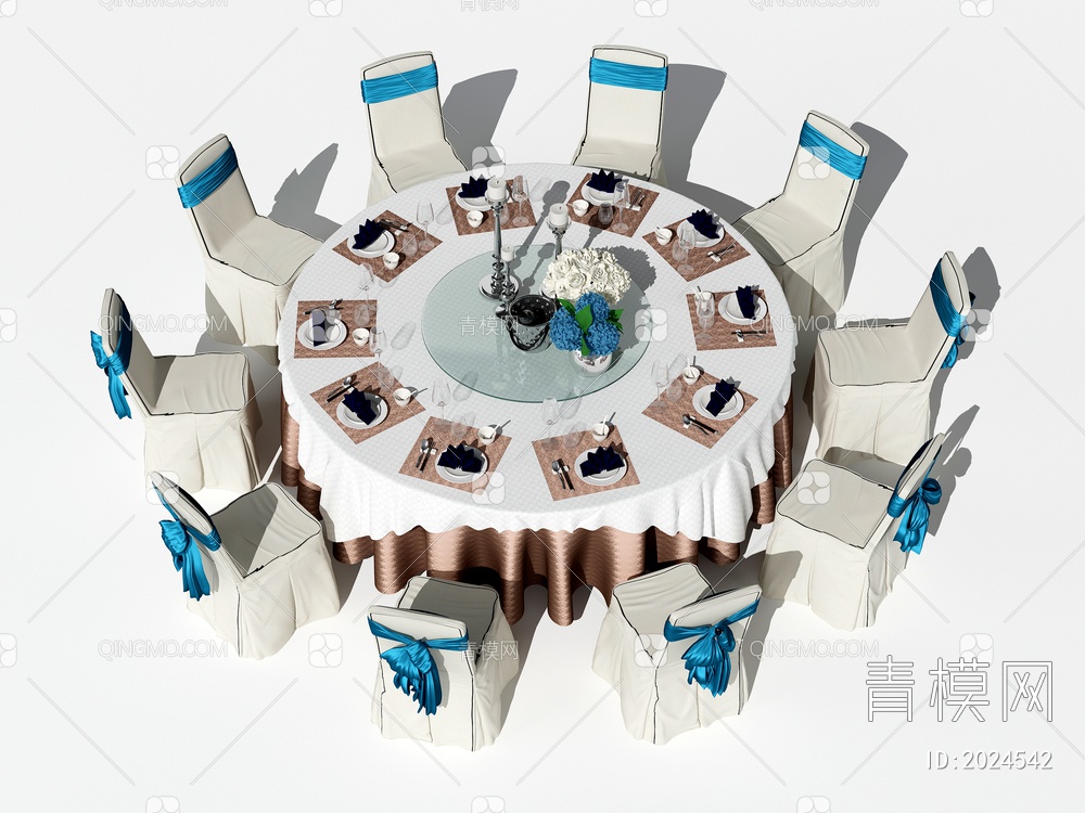 圆形酒店餐桌椅组合3D模型下载【ID:2024542】