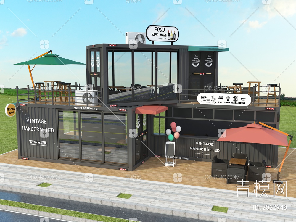 集装箱建筑 集装箱商店 集装箱咖啡馆3D模型下载【ID:2022948】