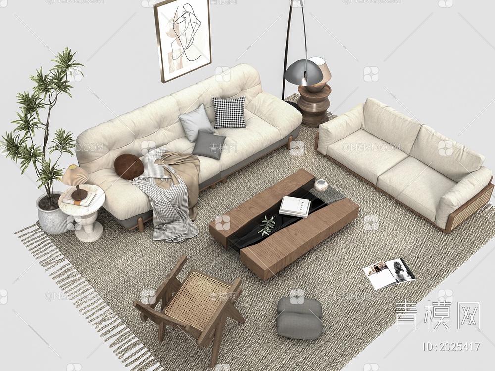 沙发茶几组合3D模型下载【ID:2025417】