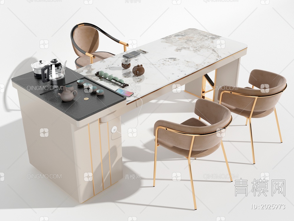 茶桌椅组合3D模型下载【ID:2025973】