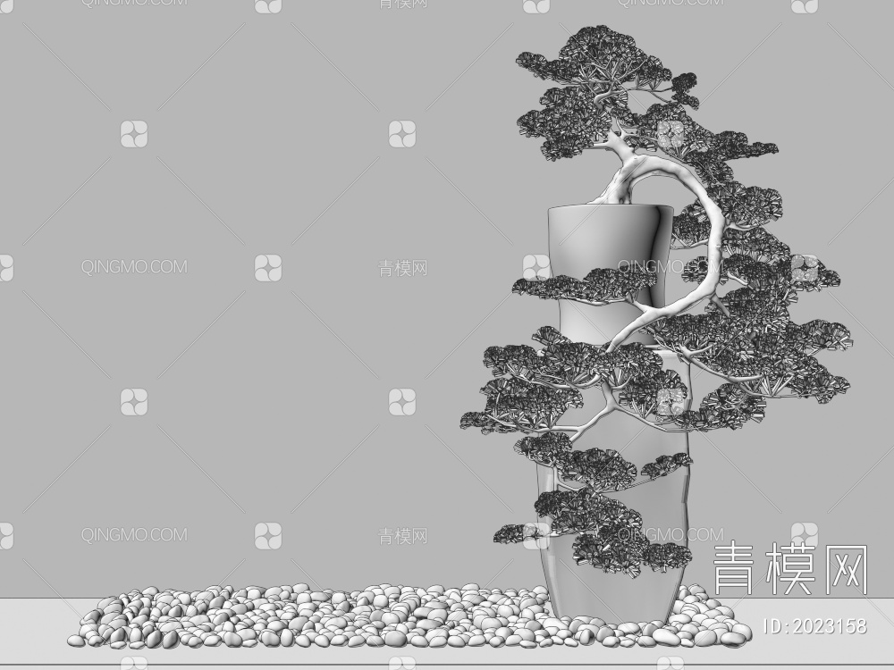 放在石柱上的松树盆景盆栽3D模型下载【ID:2023158】
