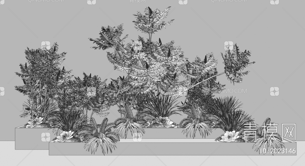 阳台花坛盆栽植物3D模型下载【ID:2023146】