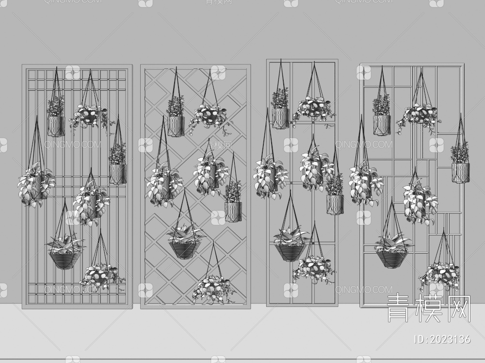 金属装饰吊篮绿植的植物墙3D模型下载【ID:2023136】