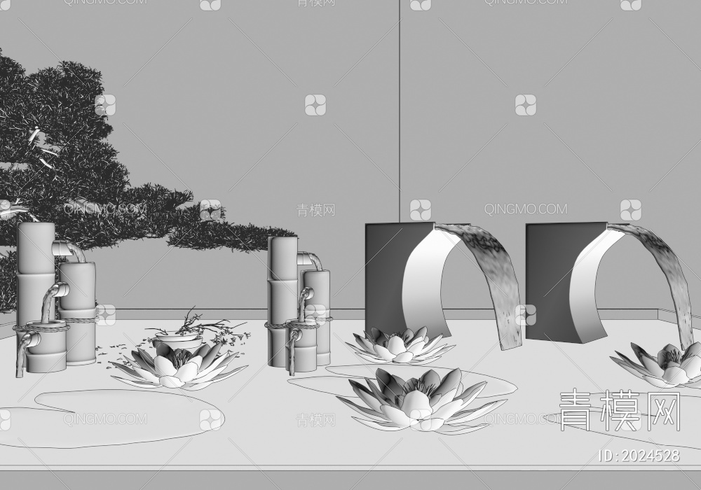 庭院景观小品 枯山水石 荷花流水器3D模型下载【ID:2024528】