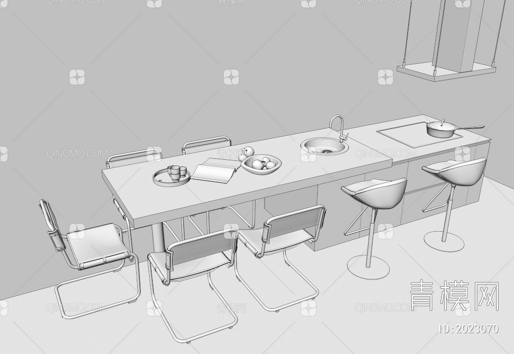 吧台 餐桌椅3D模型下载【ID:2023070】