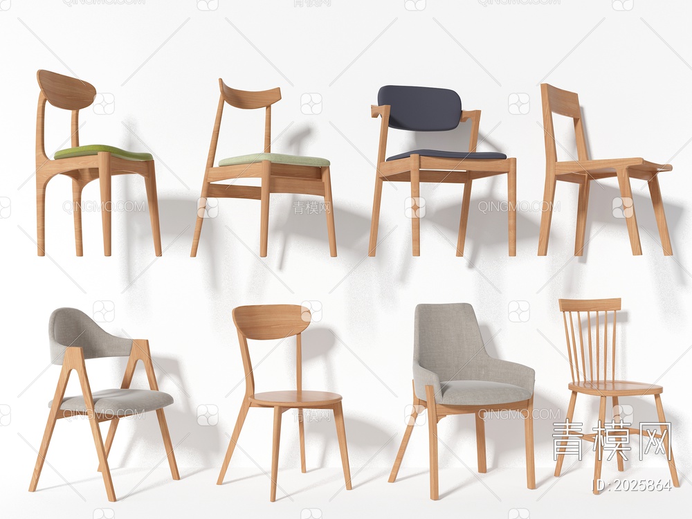 实木框架的休闲椅子 餐椅3D模型下载【ID:2025864】