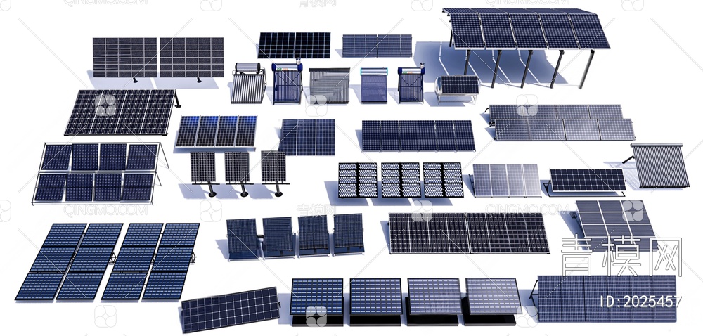 太阳能光伏板 太阳能热水器 太阳能发电板 电池板 光伏板 太阳能面板3D模型下载【ID:2025457】