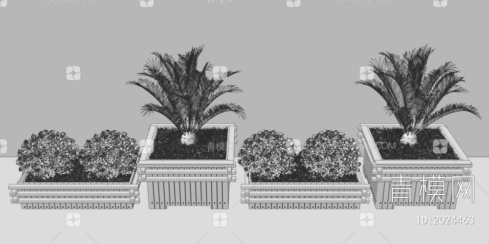 户外方形花盆 盆栽植物3D模型下载【ID:2024463】
