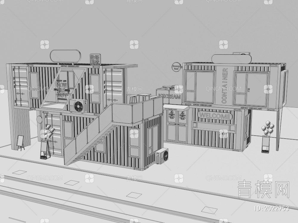 集装箱建筑 集装箱商店 集装箱咖啡馆3D模型下载【ID:2022953】