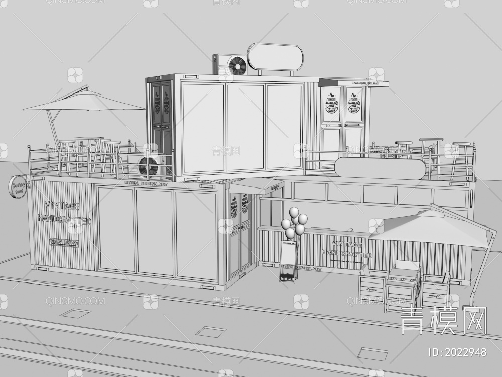 集装箱建筑 集装箱商店 集装箱咖啡馆3D模型下载【ID:2022948】