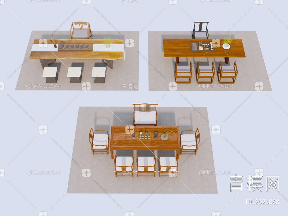 茶桌椅组合 茶台 茶具SU模型下载【ID:2025868】