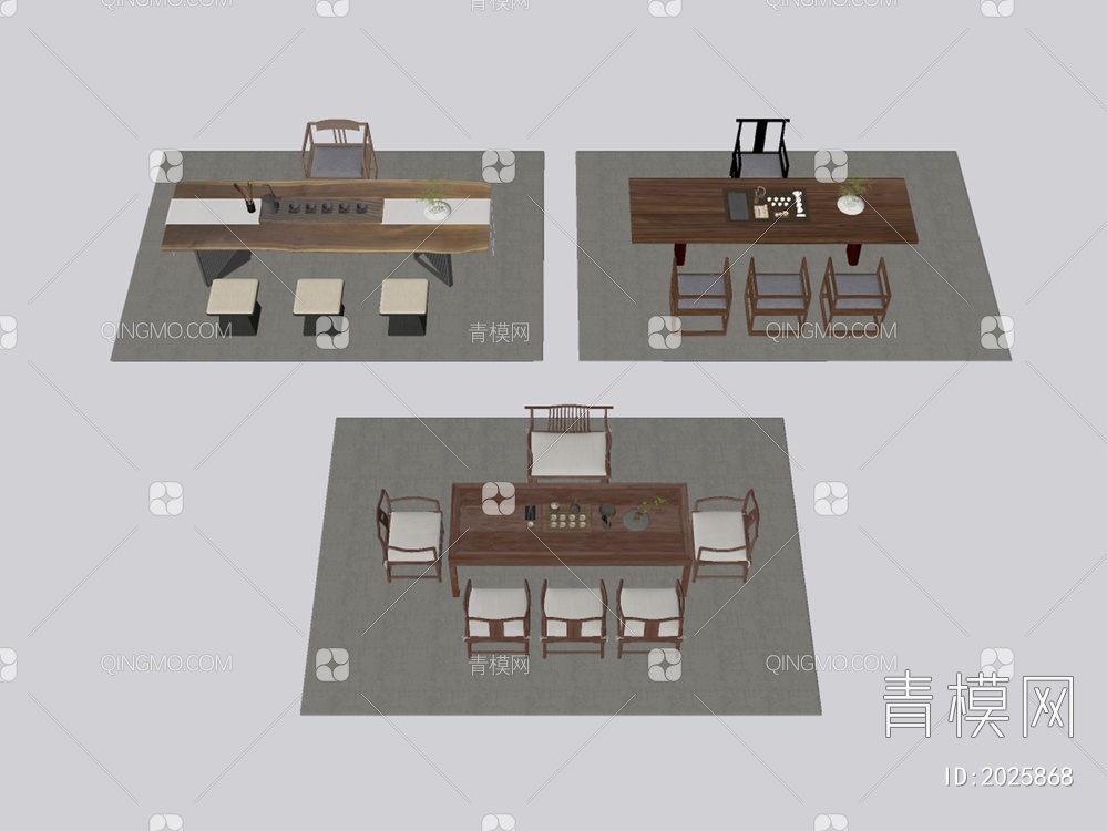 茶桌椅组合 茶台 茶具SU模型下载【ID:2025868】
