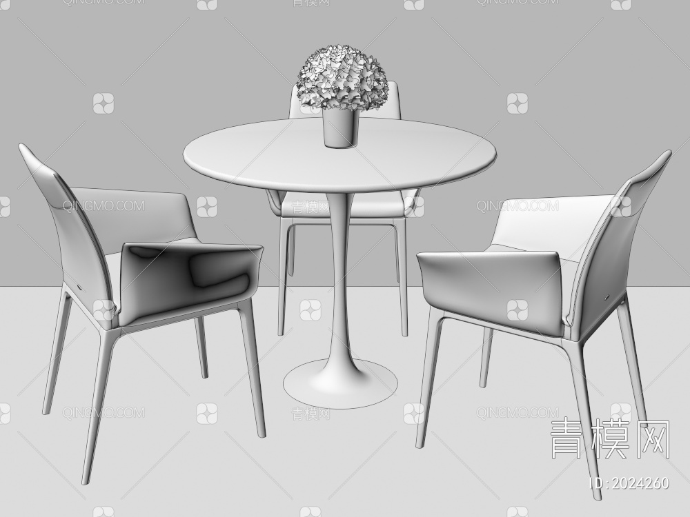白色圆形桌子椅子组合3D模型下载【ID:2024260】