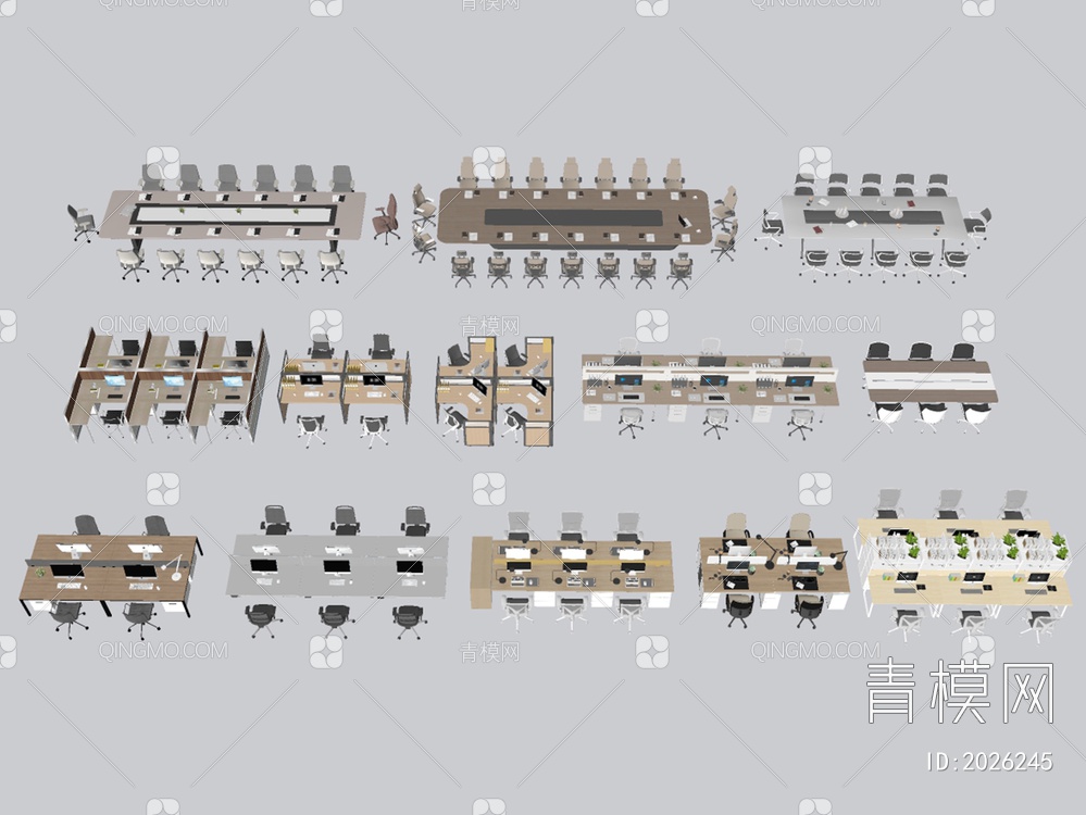 办公桌椅组合SU模型下载【ID:2026245】