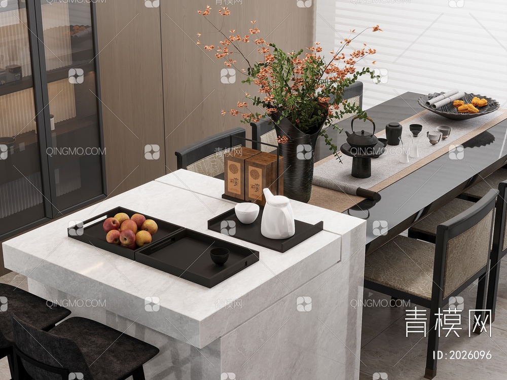 家居岛台 餐桌椅组合3D模型下载【ID:2026096】