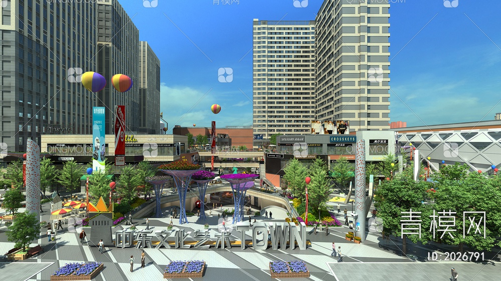 商业综合体 商业广场 商街 商业小品 气球3D模型下载【ID:2026791】