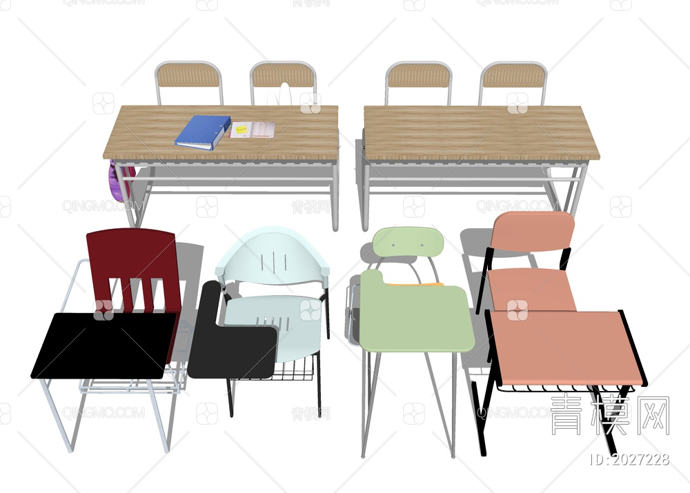 学习书桌椅 儿童课桌椅SU模型下载【ID:2027228】