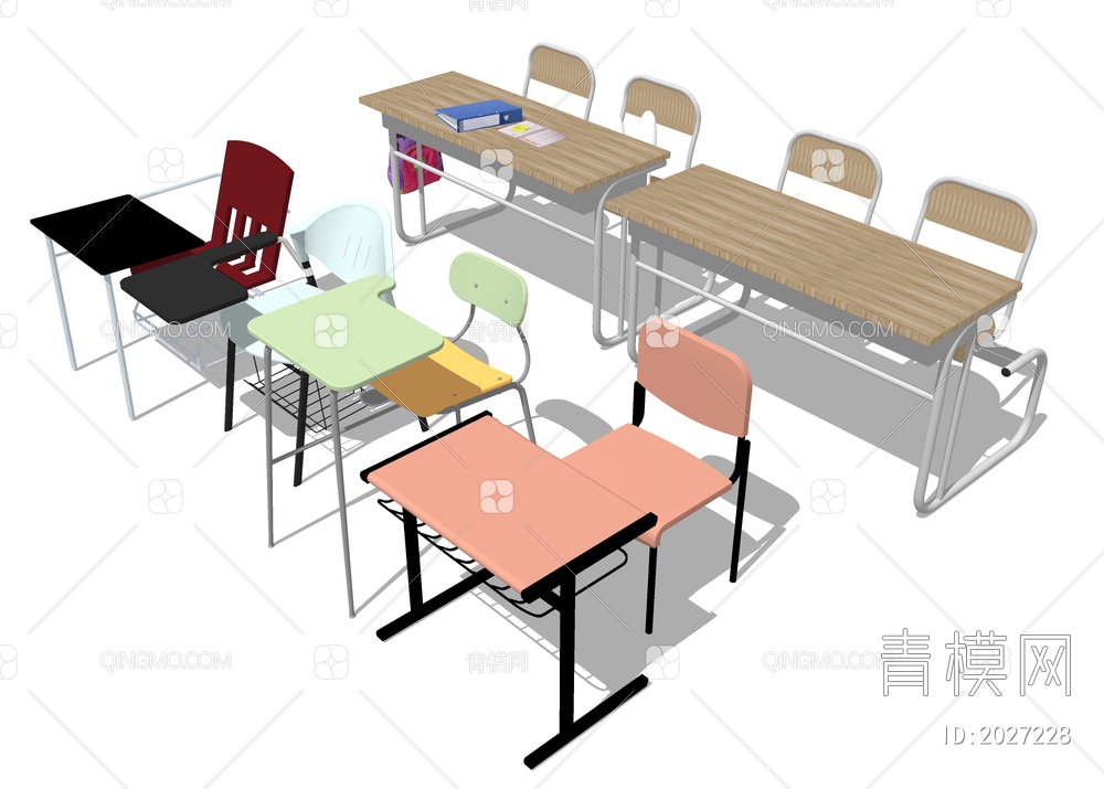 学习书桌椅 儿童课桌椅SU模型下载【ID:2027228】