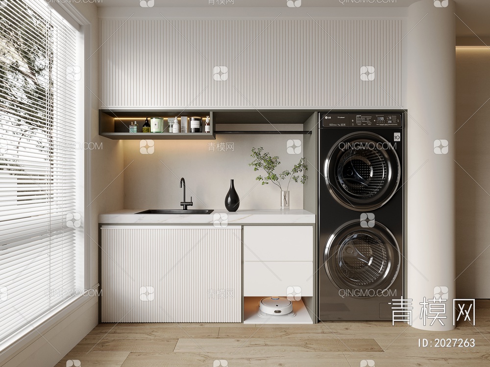 阳台洗衣机柜 一体化洗衣机烘干机3D模型下载【ID:2027263】
