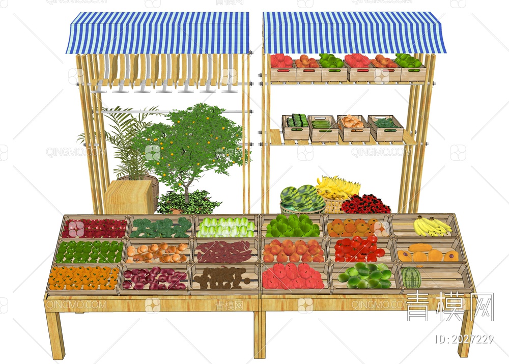 蔬菜摊位 摆摊菜市SU模型下载【ID:2027229】