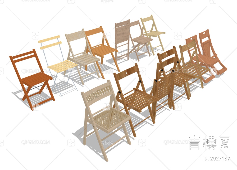 实木折叠椅 收缩板凳SU模型下载【ID:2027187】