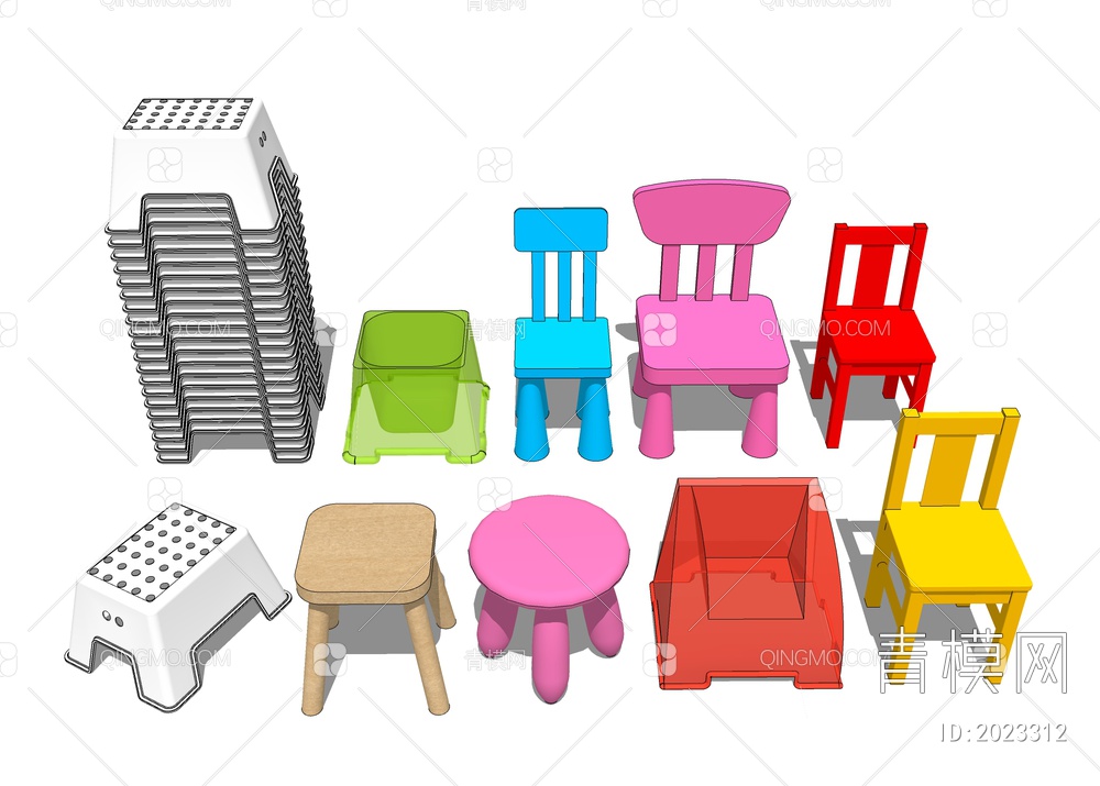 儿童板凳 座椅凳子SU模型下载【ID:2023312】