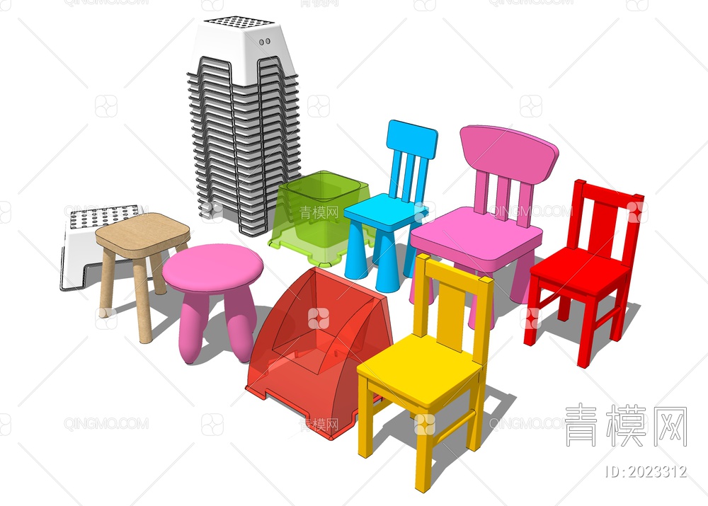 儿童板凳 座椅凳子SU模型下载【ID:2023312】