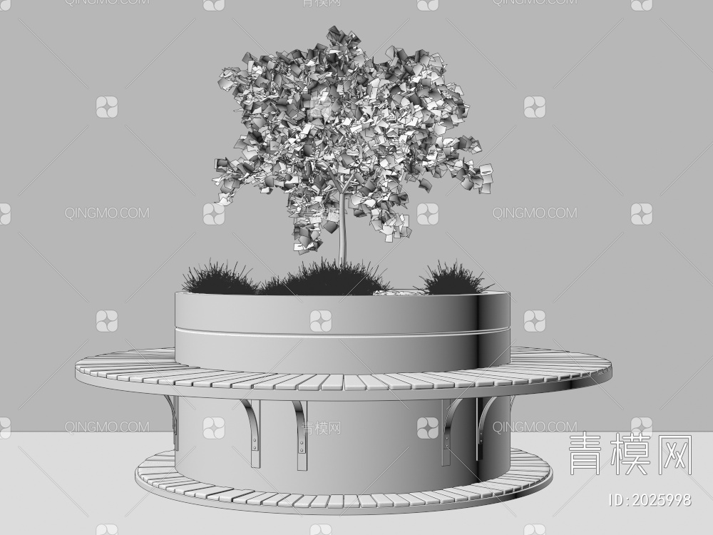中间是花坛的圆形公共椅子3D模型下载【ID:2025998】