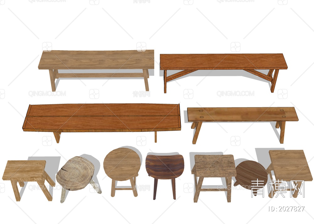 实木板凳 矮凳长凳SU模型下载【ID:2027827】