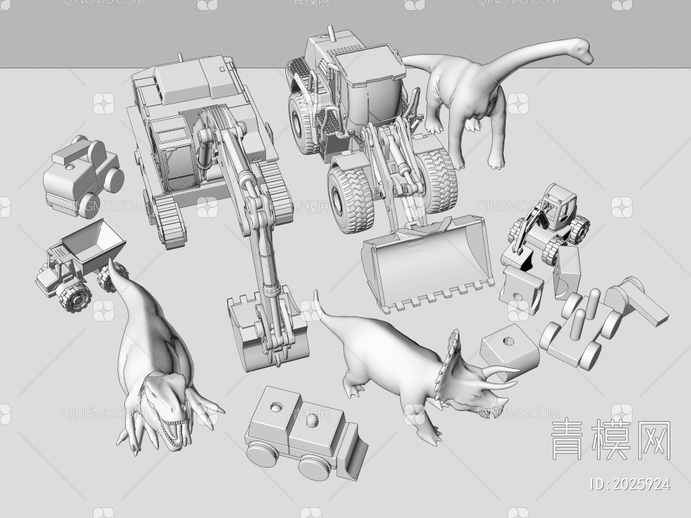 儿童塑料恐龙工程车玩具3D模型下载【ID:2025924】