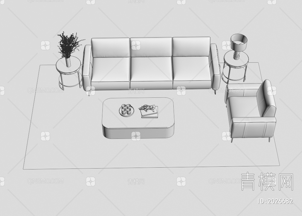 沙发茶几组合3D模型下载【ID:2026682】