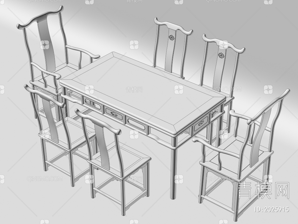 实木餐桌椅组合3D模型下载【ID:2025915】