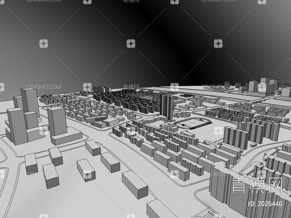城市鸟瞰素模3D模型下载【ID:2025440】