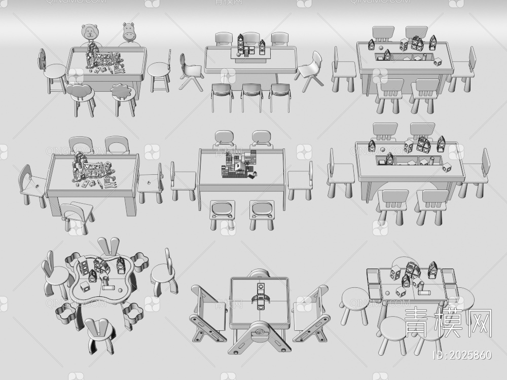 儿童游戏桌椅组合3D模型下载【ID:2025860】