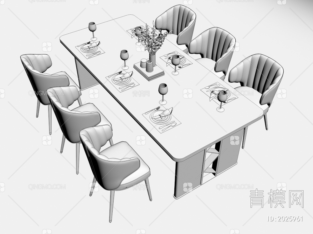 长方形大理石餐桌椅3D模型下载【ID:2025961】