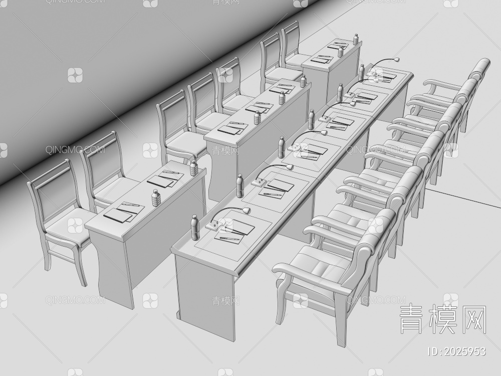 会议桌椅组合3D模型下载【ID:2025953】