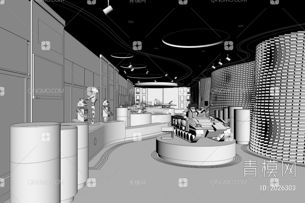 展厅 武器展厅 坦克 飞机 机器人3D模型下载【ID:2026303】