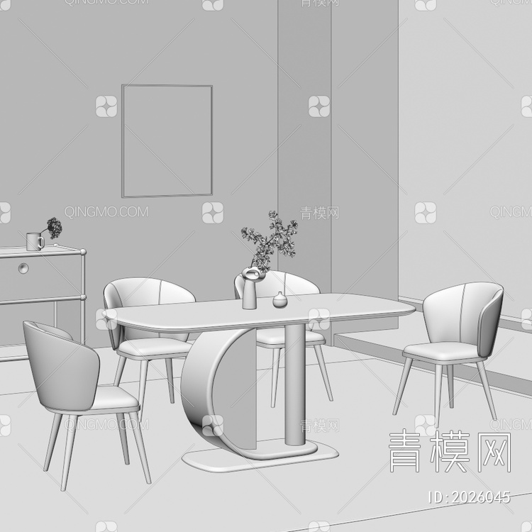 餐桌椅组合 饰品 摆件3D模型下载【ID:2026045】