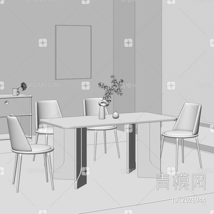餐桌椅组合 饰品 摆件3D模型下载【ID:2026044】